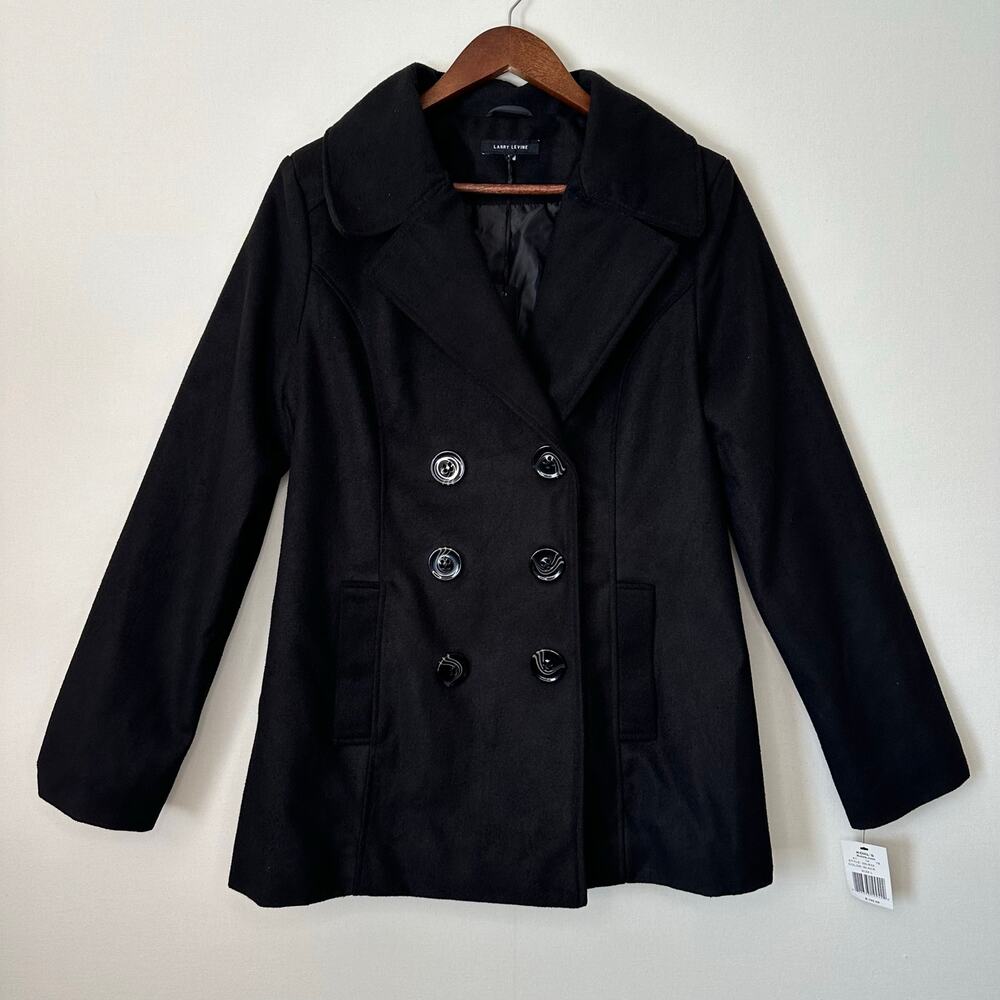 NWT Larry Levine Large Black Peacoat